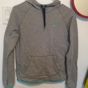 Gray sweater with turquoise detail
